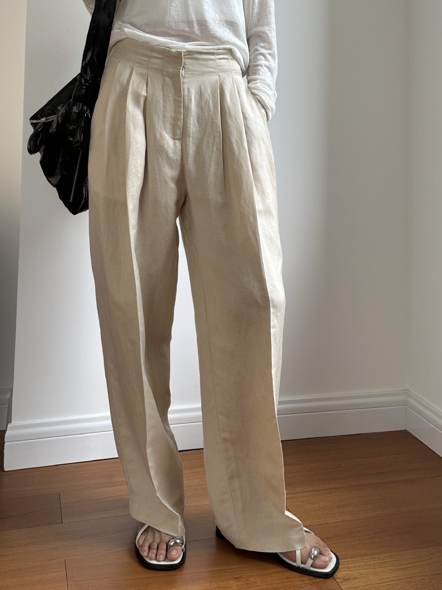 Linen Pant Wide - Casual linnen wijde broek met plooien,