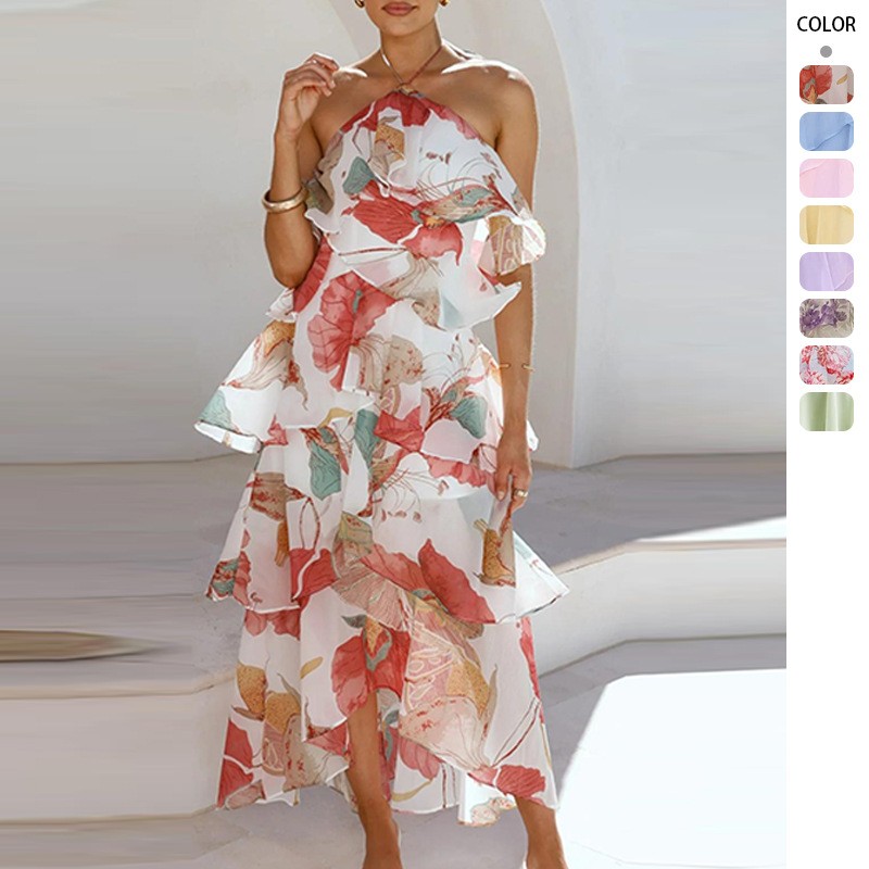Maxi Dress Halter - Elegante feestjurk van chiffon, off-shoulder jurken,