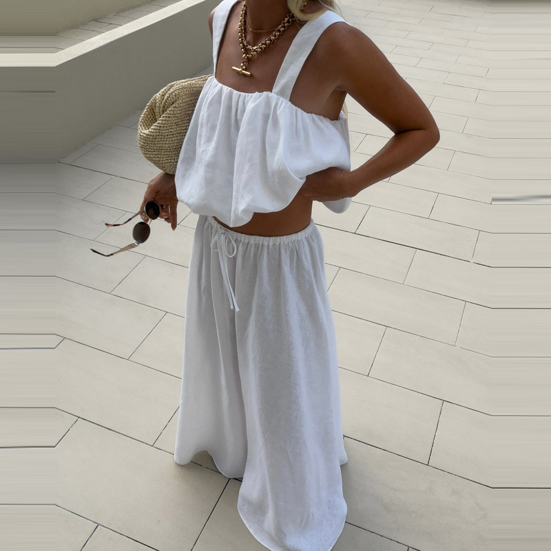 Linen Pant Wide - Elegante dames zomerset van katoenen linnen,