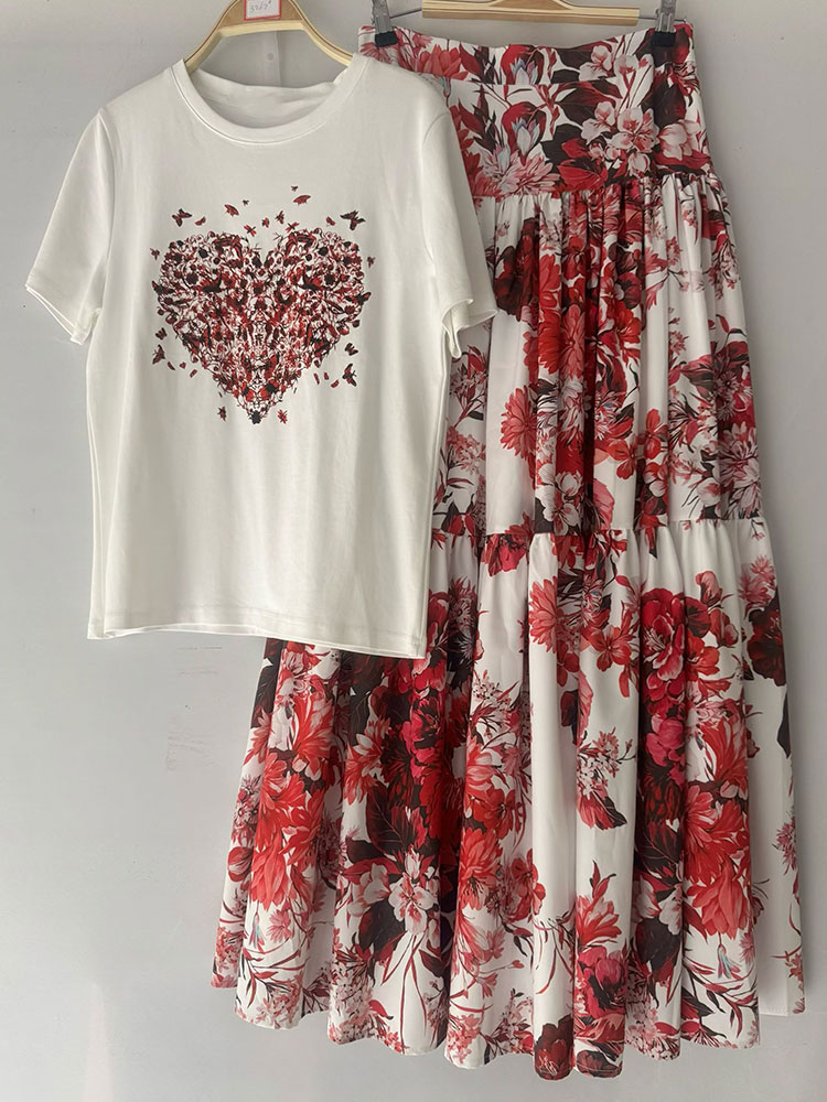 Midi Skirt Floral - 2026 Nieuwe Zomer Vrouwen Bloemendessin Set