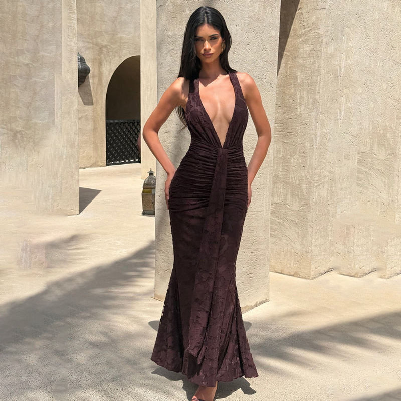 Linen Dress Wrap - Sexy diep V-hals rugloze wikkeljurk voor