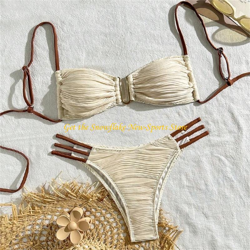 Swimsuit Bikini Ruched - E56D Bandeau-badpak met ruches voor dames