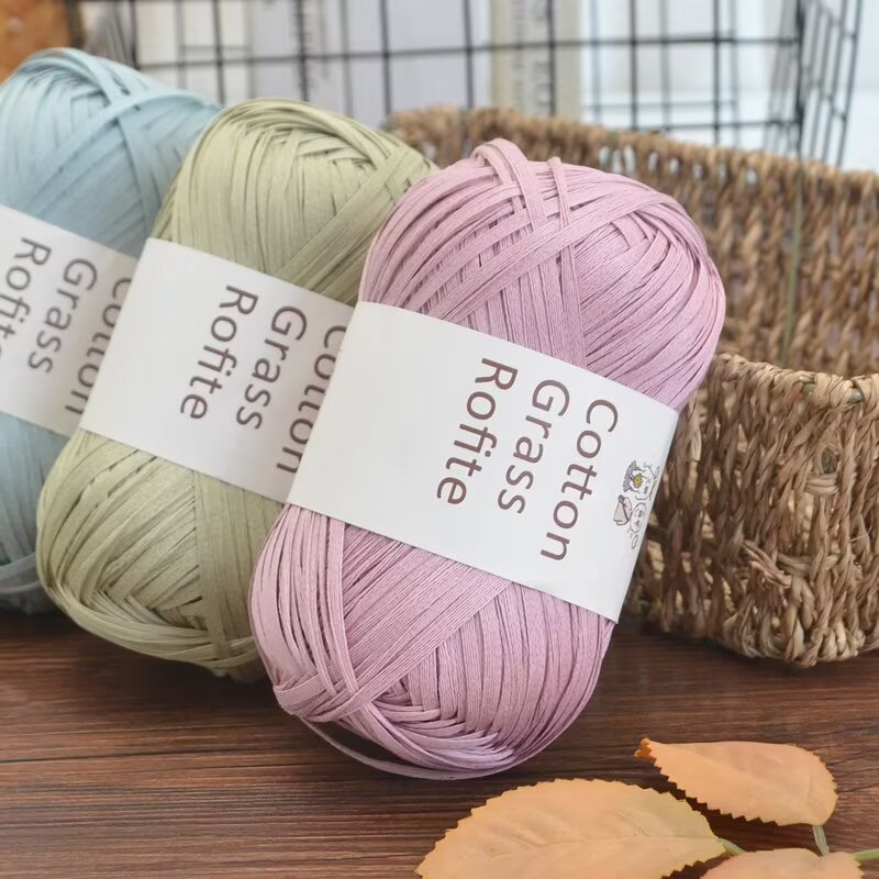 Crochet Bag Raffia - Nieuw veelkleurig raffia katoengrasgaren plat lint