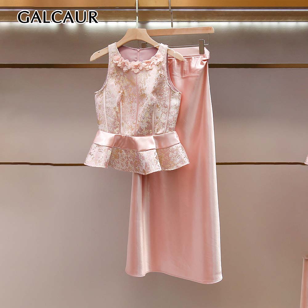 Midi Skirt Floral - GALCAUR Solid Spliced Floral Slimming Tweedelige