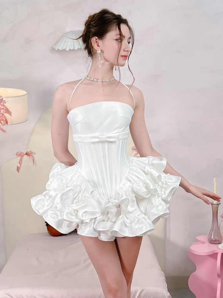 Women Pink White Lace-up Dress - Maxi Dress Halter recensie en prijs